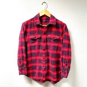 Madewell Oversized Button Down Red Plaid Flannel Shirt Women's Size XS